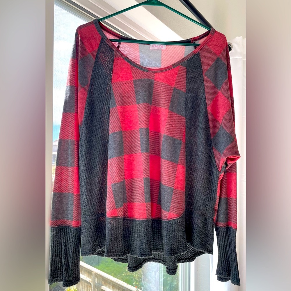 *LIKE NEW* Women’s Pink Lily Plaid Blouse, Size L